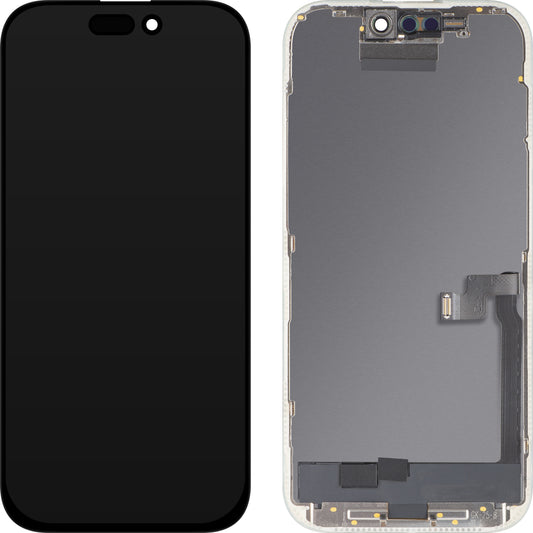 Display cu Touchscreen MP compatibil cu Apple iPhone 16 Pro, cu Rama, Versiune OLED FHD Diagnostic, Negru