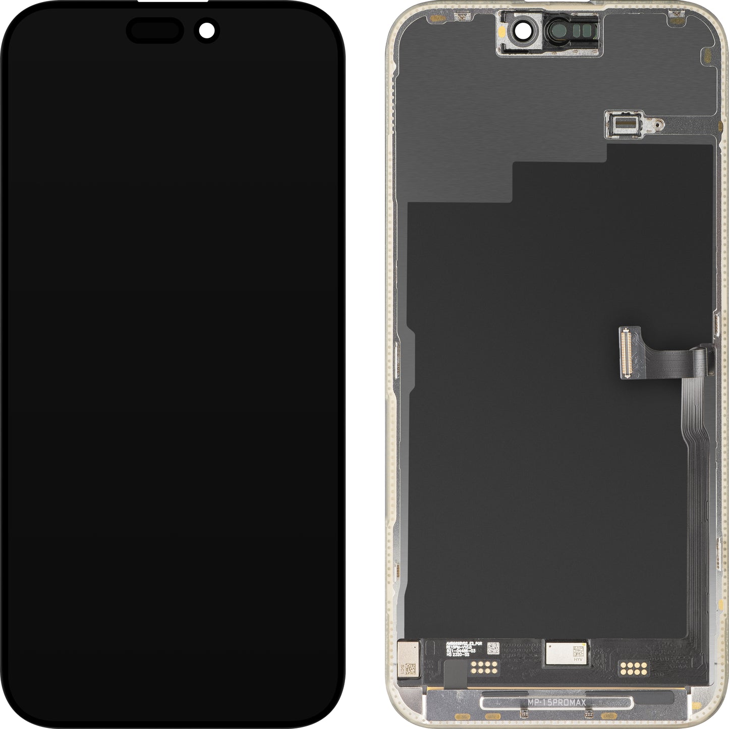 Display cu Touchscreen MP compatibil cu Apple iPhone 15 Pro Max, cu Rama, Versiune Premium Soft OLED FHD 120Hz Diagnostic, Negru