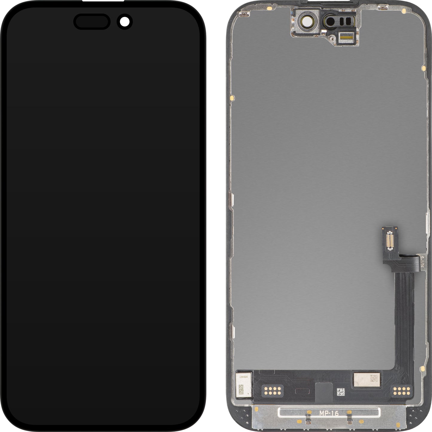 Display cu Touchscreen MP compatibil cu Apple iPhone 16, cu Rama, Versiune Premium Soft OLED FHD 120Hz Diagnostic, Negru
