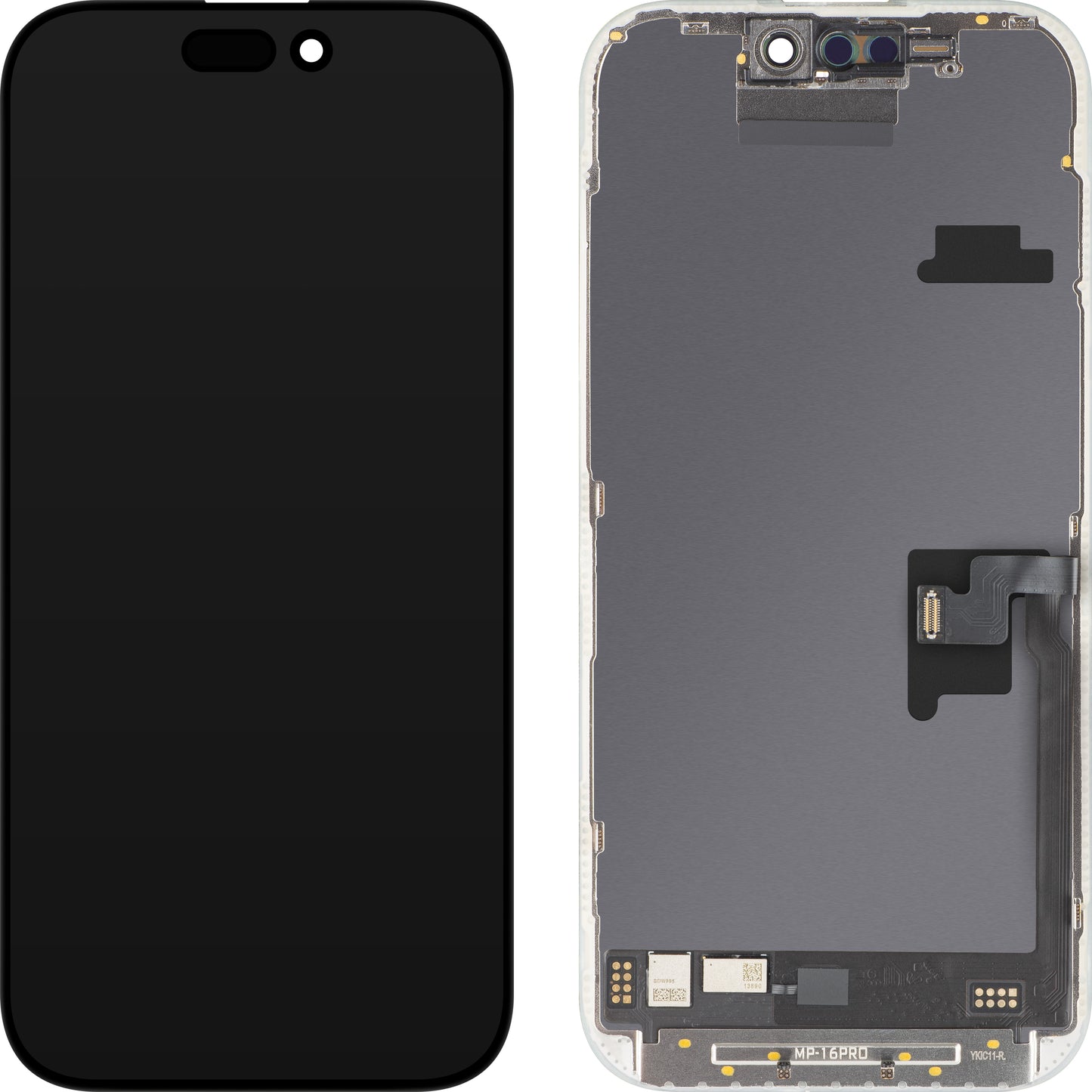 Display cu Touchscreen MP compatibil cu Apple iPhone 16 Pro, cu Rama, Versiune Soft OLED FHD 120Hz Diagnostic, Negru