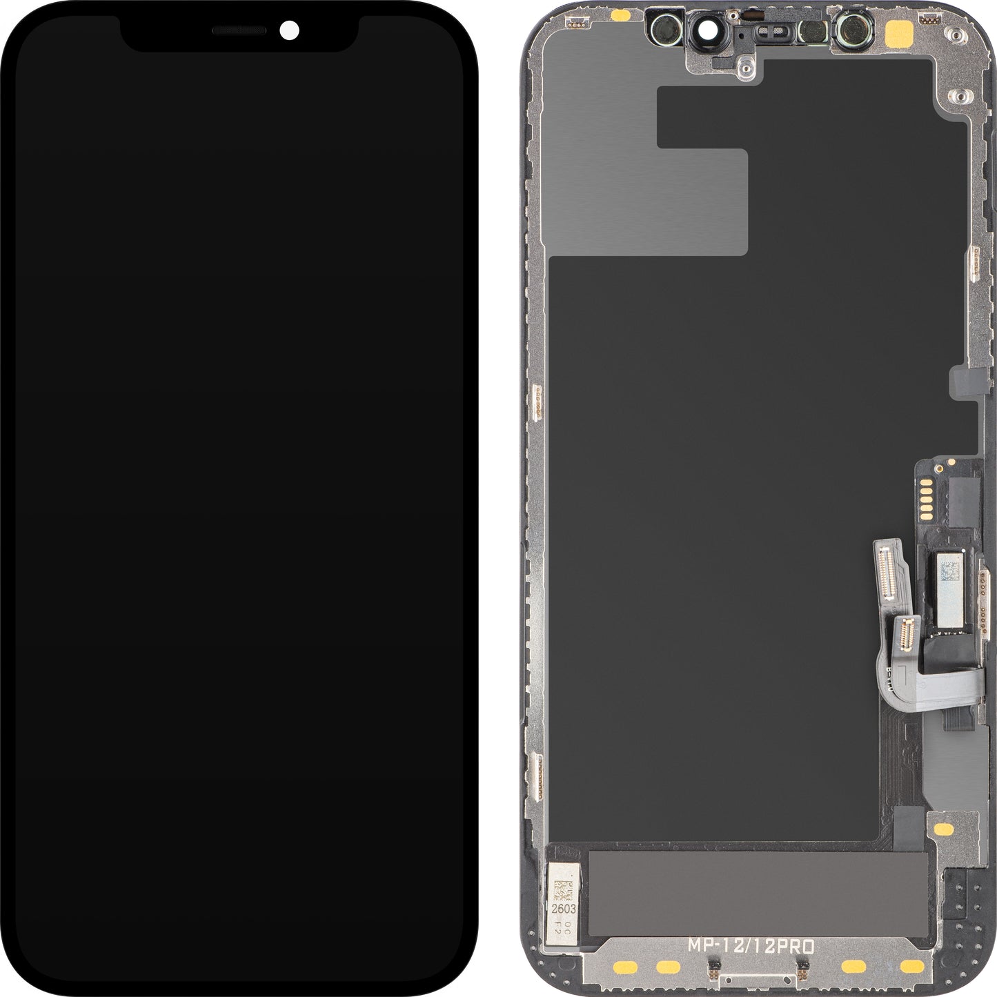 Display cu Touchscreen MP compatibil cu Apple iPhone 12 / 12 Pro, cu Rama, Versiune Soft OLED FHD Diagnostic, Negru