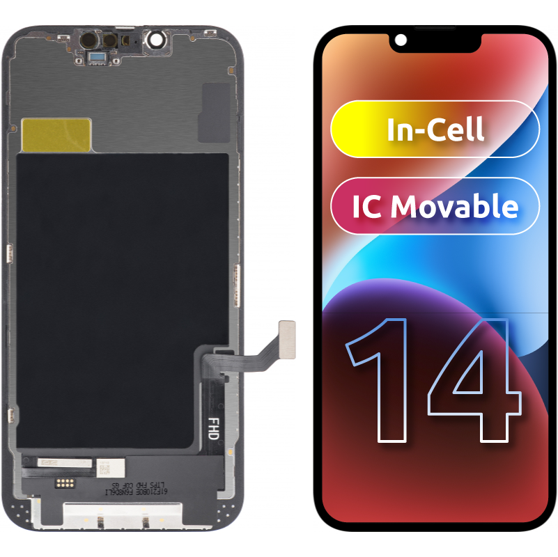 Display cu Touchscreen ZY pentru Apple iPhone 14, cu Rama, Versiune LCD In-Cell IC Movable, Negru