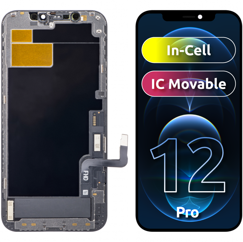Display cu Touchscreen ZY pentru Apple iPhone 12 / 12 Pro, cu Rama, Versiune LCD In-Cell IC Movable, Negru