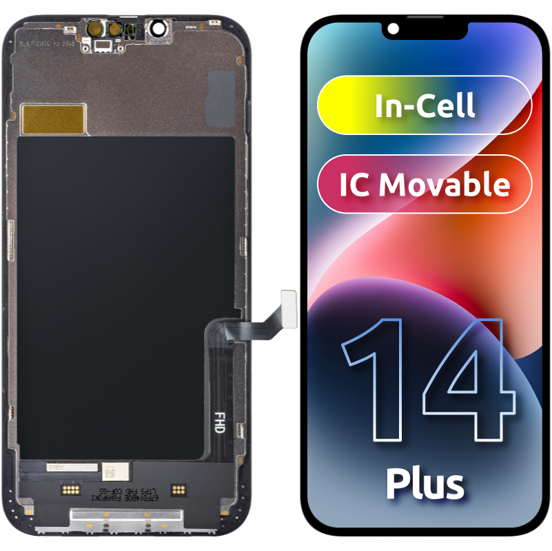 Display cu Touchscreen ZY pentru Apple iPhone 14 Plus, cu Rama, Versiune LCD In-Cell IC Movable, Negru