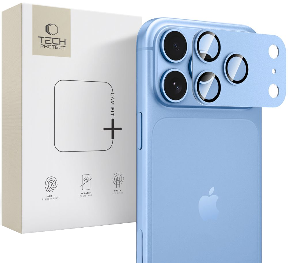 Folie de protectie Camera Spate Tech-Protect CamFull Fit+ pentru Apple iPhone 18 Pro Max, Sticla Securizata, Bleu