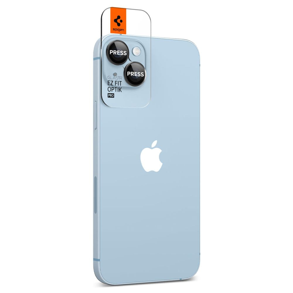 Folie de protectie Camera Spate Spigen GlastR EZ FIT Optik Pro pentru Apple iPhone 15 Plus / 15, Sticla Securizata, Set 2 bucati, Neagra AGL05213