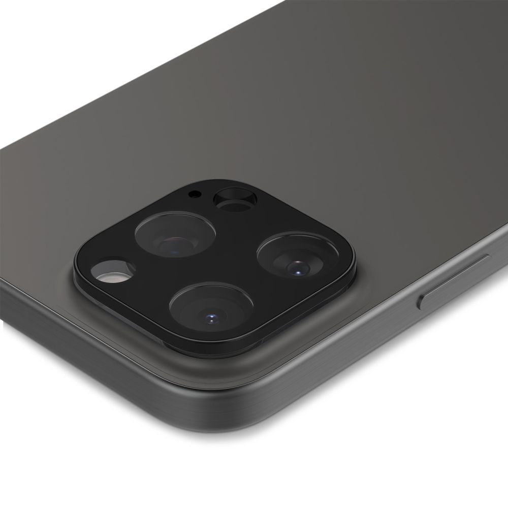 Folie de protectie Camera Spate Spigen GlastR Optik pentru Apple iPhone 16 Pro Max, Sticla Securizata, Set 2 bucati, Neagra AGL05273