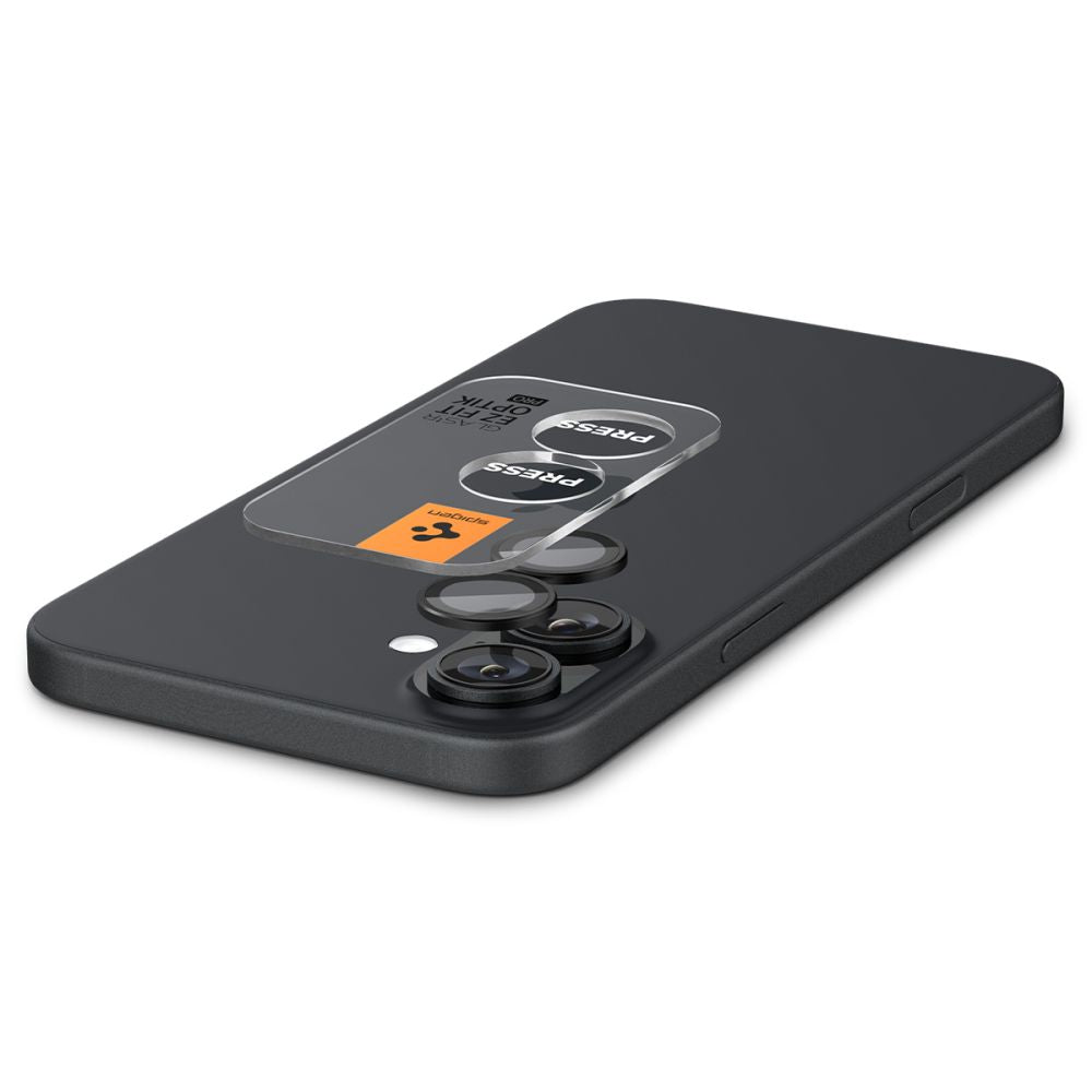 Folie de protectie Camera Spate Spigen GlastR EZ FIT Optik Pro pentru Apple iPhone 17 / 16 Plus / 16, Sticla Securizata, Set 2 bucati, Neagra AGL07921