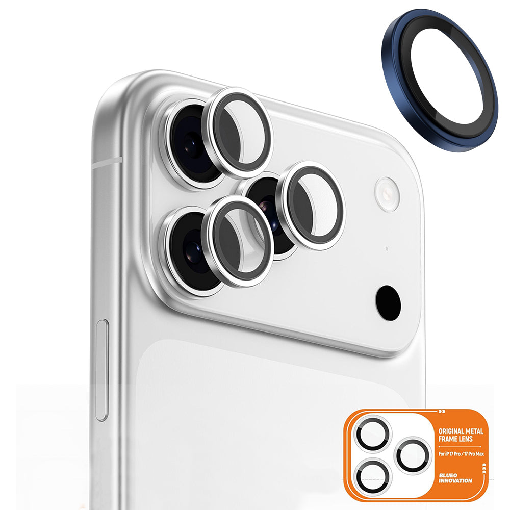 Folie de protectie Camera Spate Blueo Metal Frame pentru Apple iPhone 17 Pro Max / 17 Pro, Sticla Securizata, Albastra Inchis