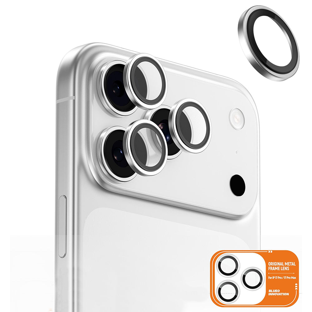 Folie de protectie Camera Spate Blueo Metal Frame pentru Apple iPhone 17 Pro Max / 17 Pro, Sticla Securizata, Argintie