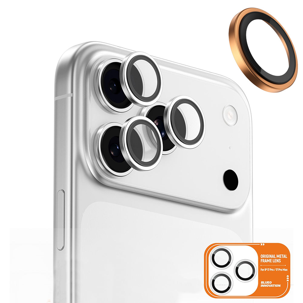 Folie de protectie Camera Spate Blueo Metal Frame pentru Apple iPhone 17 Pro Max / 17 Pro, Sticla Securizata, Portocalie