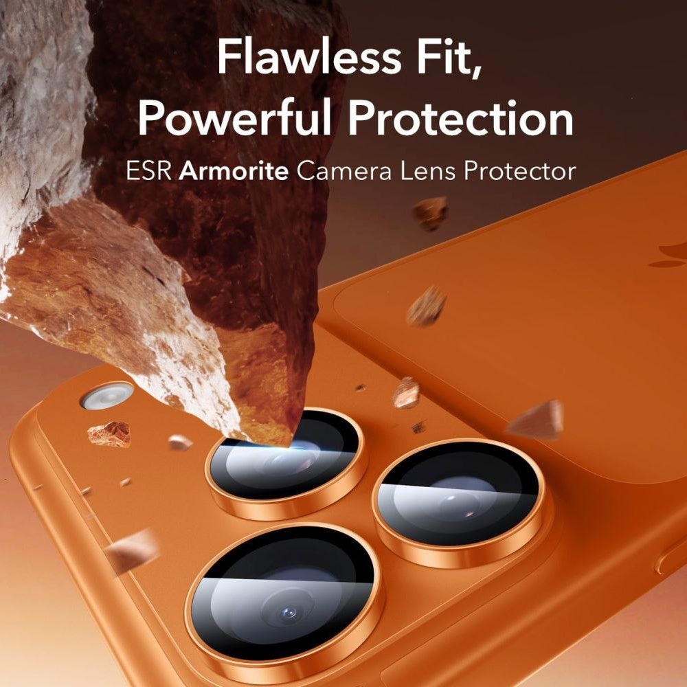 Folie de protectie Camera Spate ESR Armorite pentru Apple iPhone 14 Pro, Sticla Securizata, Portocalie