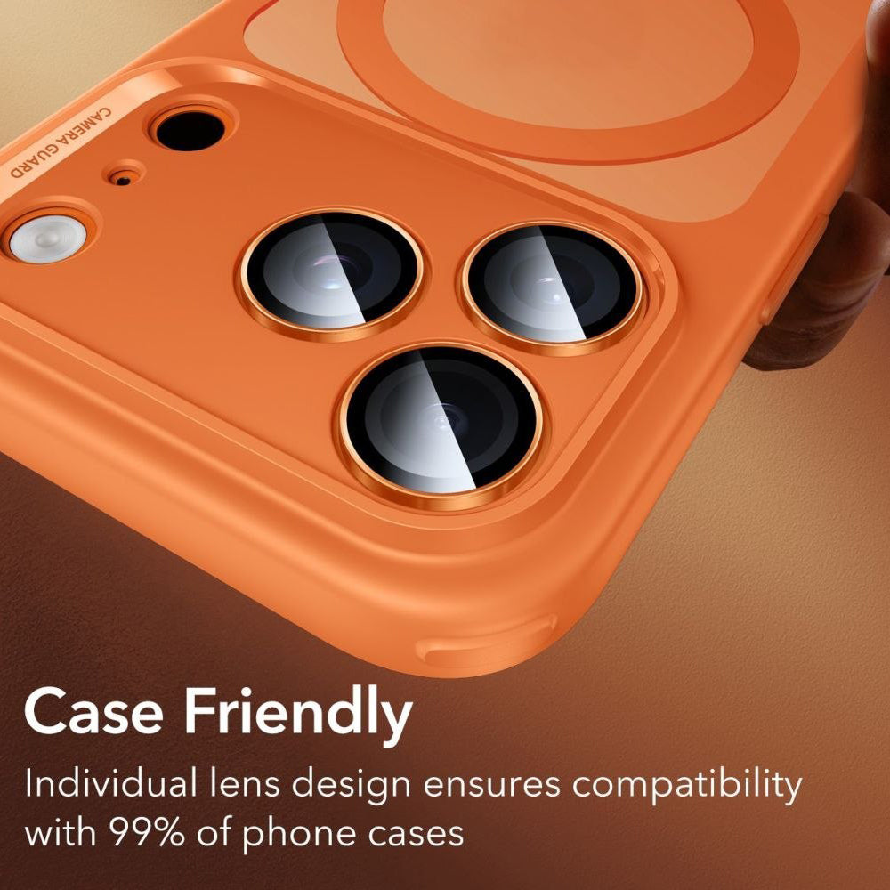 Folie de protectie Camera Spate ESR Armorite pentru Apple iPhone 14 Pro, Sticla Securizata, Portocalie
