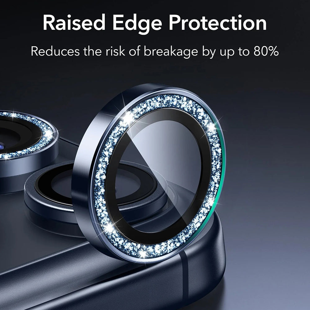Folie de protectie Camera Spate ESR Glitter Diamond Armorite pentru Apple iPhone 17 Pro Max / 17 Pro, Sticla Securizata, Albastra Inchis