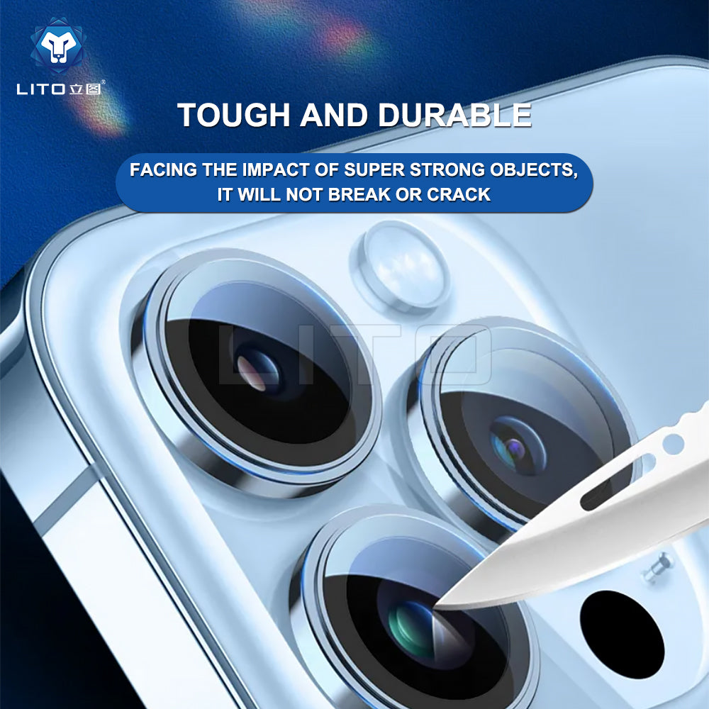 Folie de protectie Camera Spate Lito S+ pentru Apple iPhone 15 Pro Max / 15 Pro, Sticla Securizata, Neagra