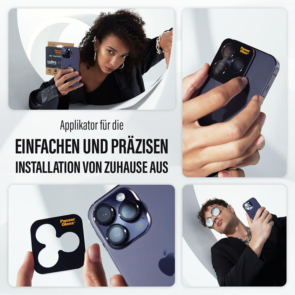Folie de protectie Camera Spate PanzerGlass Hoops pentru Apple iPhone 17 / 16 Plus / 16, Sticla Securizata, Neagra