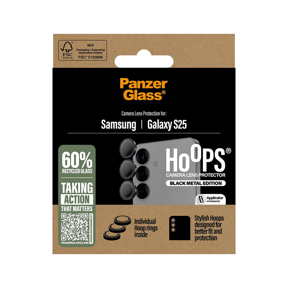 Folie de protectie Camera Spate PanzerGlass Hoops pentru Samsung Galaxy S25 S931, Sticla Securizata, Neagra