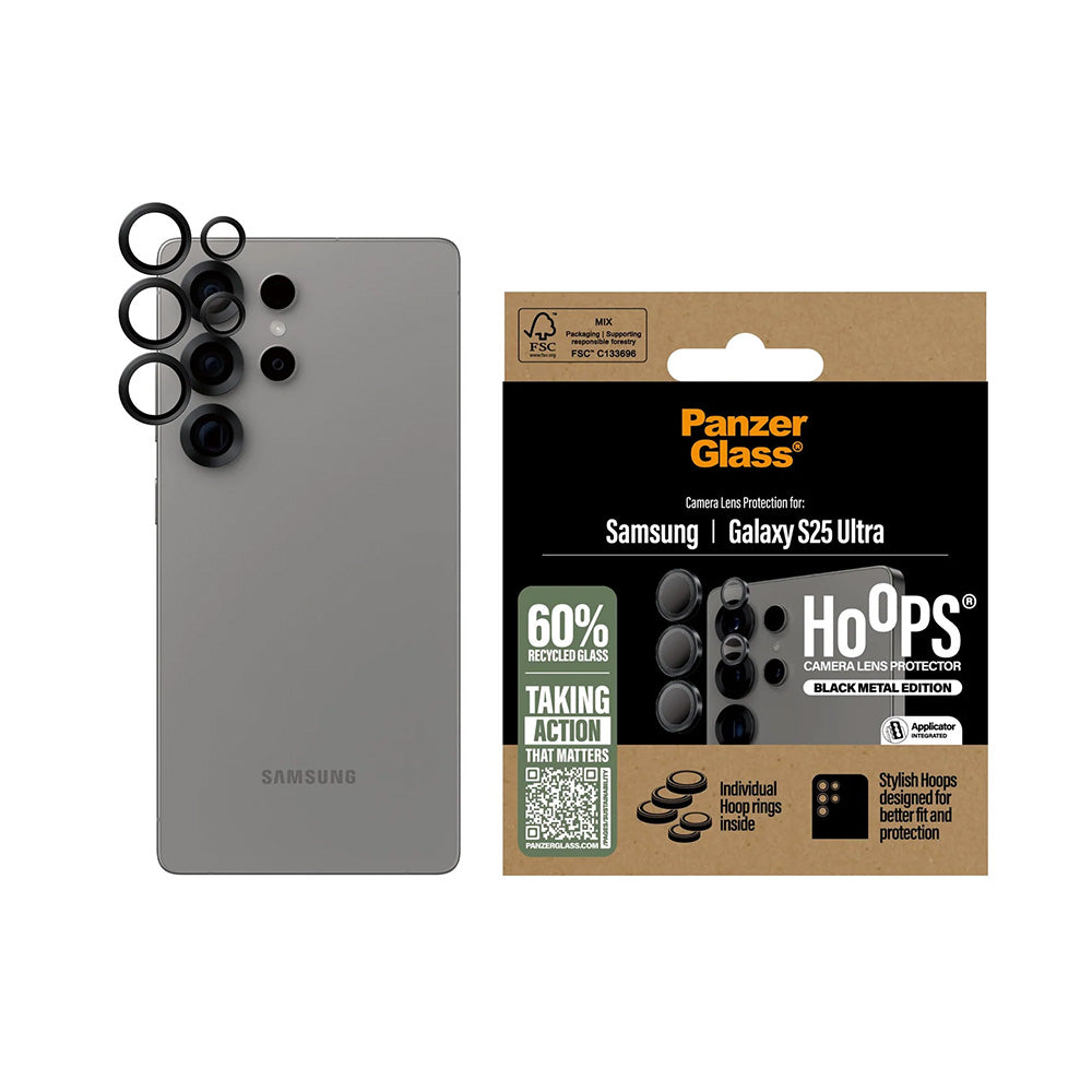 Folie de protectie Camera Spate PanzerGlass Hoops pentru Samsung Galaxy S25 Ultra S938, Sticla Securizata, Neagra