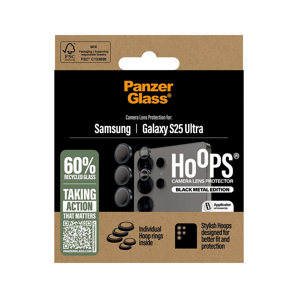 Folie de protectie Camera Spate PanzerGlass Hoops pentru Samsung Galaxy S25 Ultra S938, Sticla Securizata, Neagra