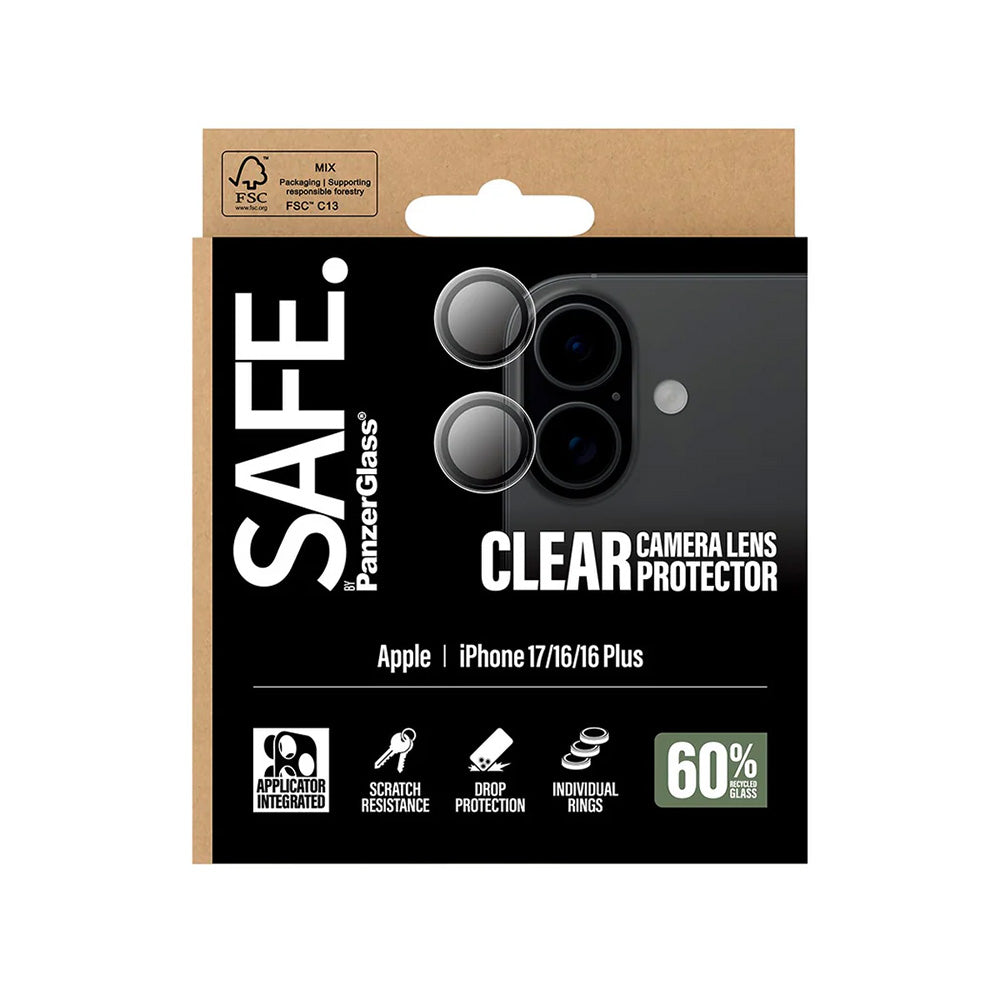 Folie de protectie Camera Spate PanzerGlass Safe. pentru Apple iPhone 17 / 16 Plus / 16, Sticla Securizata, Transparenta