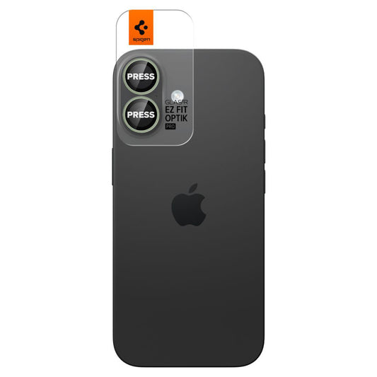 Folie de protectie Camera Spate Spigen GlastR EZ FIT Optik Pro pentru Apple iPhone 17 / 16 Plus / 16, Sticla Securizata, Set 2 bucati, Verde AGL10128