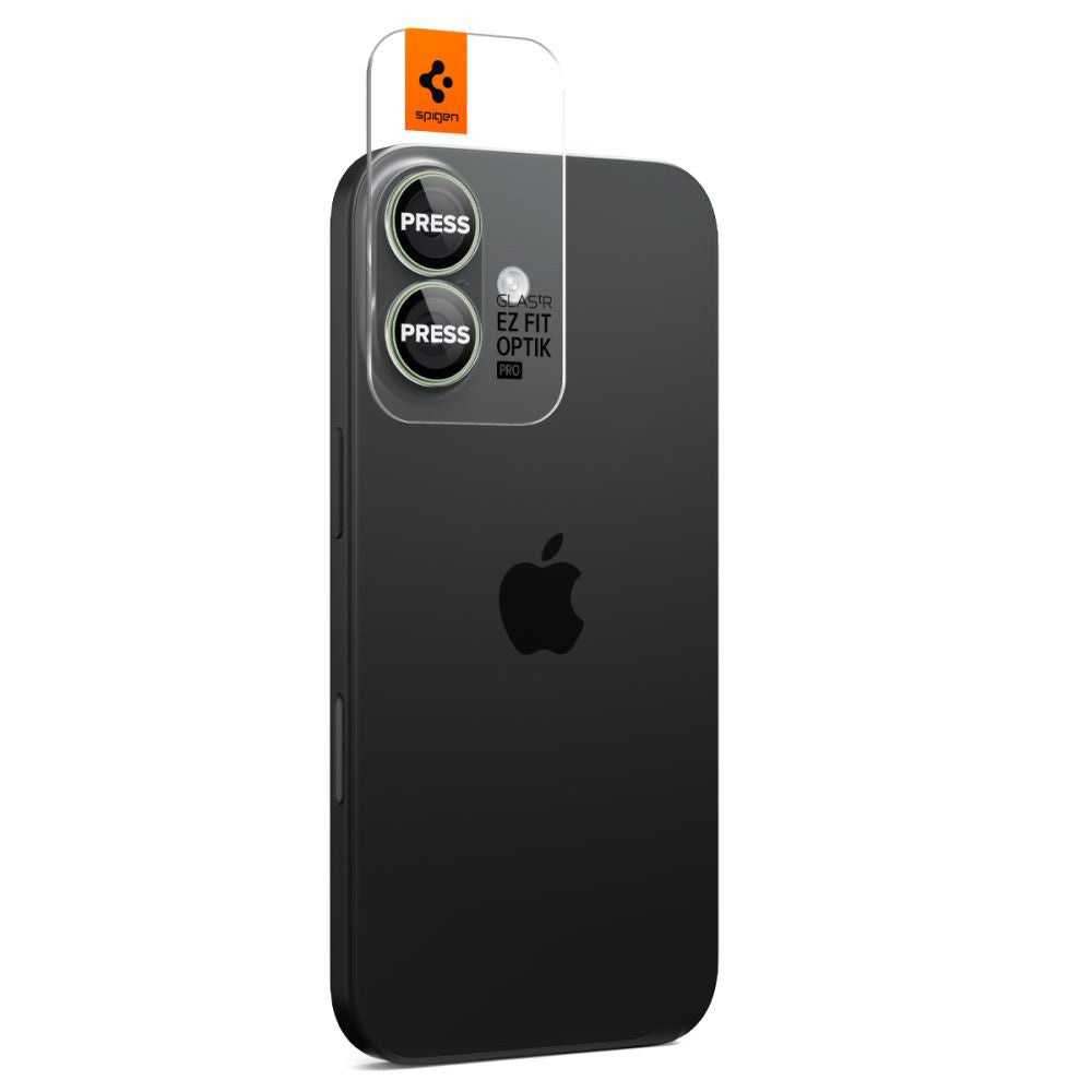 Folie de protectie Camera Spate Spigen GlastR EZ FIT Optik Pro pentru Apple iPhone 17 / 16 Plus / 16, Sticla Securizata, Set 2 bucati, Verde AGL10128