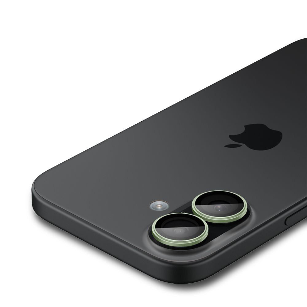 Folie de protectie Camera Spate Spigen GlastR EZ FIT Optik Pro pentru Apple iPhone 17 / 16 Plus / 16, Sticla Securizata, Set 2 bucati, Verde AGL10128