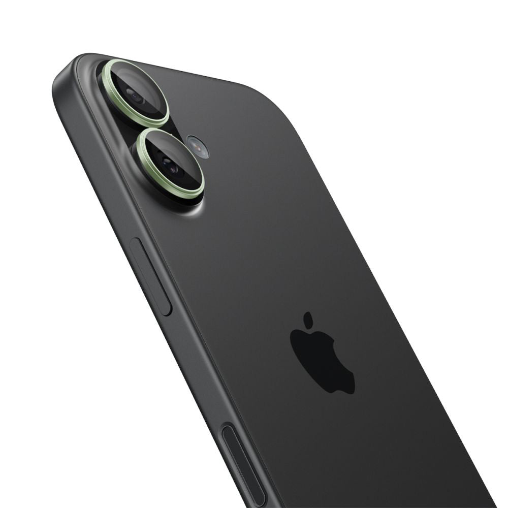Folie de protectie Camera Spate Spigen GlastR EZ FIT Optik Pro pentru Apple iPhone 17 / 16 Plus / 16, Sticla Securizata, Set 2 bucati, Verde AGL10128