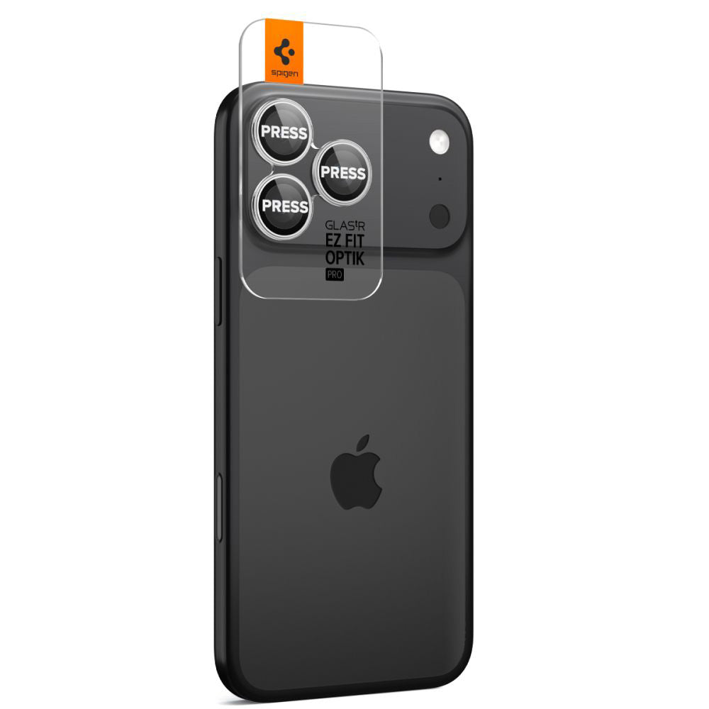 Folie de protectie Camera Spate Spigen GlastR EZ FIT Optik Pro pentru Apple iPhone 17 Pro Max / 17 Pro, Sticla Securizata, Set 2 bucati, Argintie