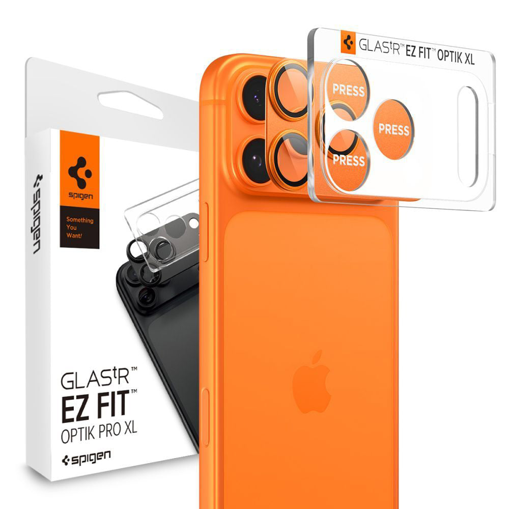 Folie de protectie Camera Spate Spigen GlastR EZ FIT Optik Pro XL pentru Apple iPhone 17 Pro, Sticla Securizata, Portocalie AGL10645