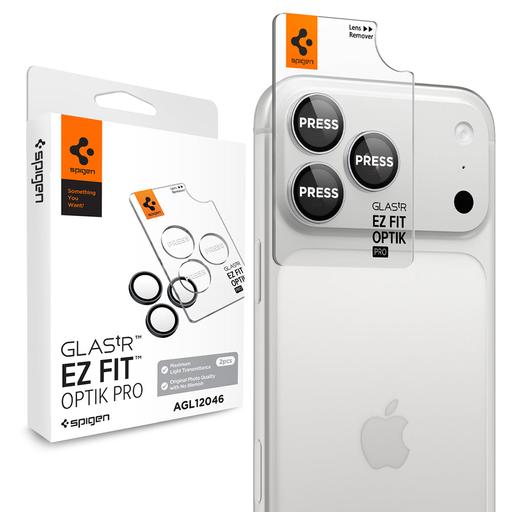 Folie de protectie Camera Spate Spigen GlastR EZ FIT Optik Pro pentru Apple iPhone 18 Pro / 18 Pro Max, Sticla Securizata, Set 2 bucati, Argintie