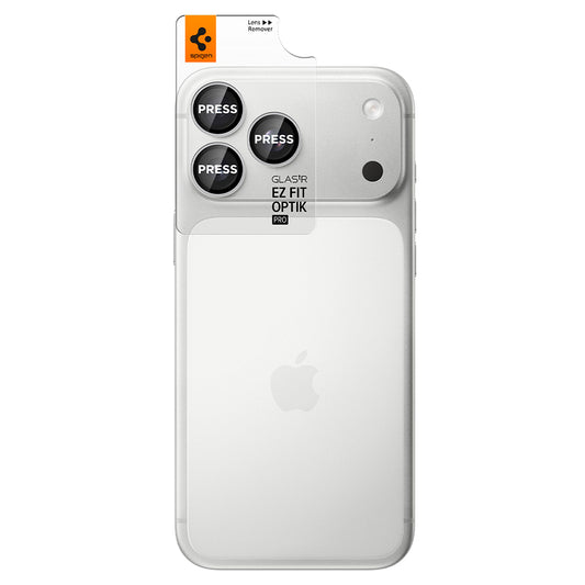 Folie de protectie Camera Spate Spigen GlastR EZ FIT Optik Pro pentru Apple iPhone 18 Pro / 18 Pro Max, Sticla Securizata, Set 2 bucati, Argintie AGL12046