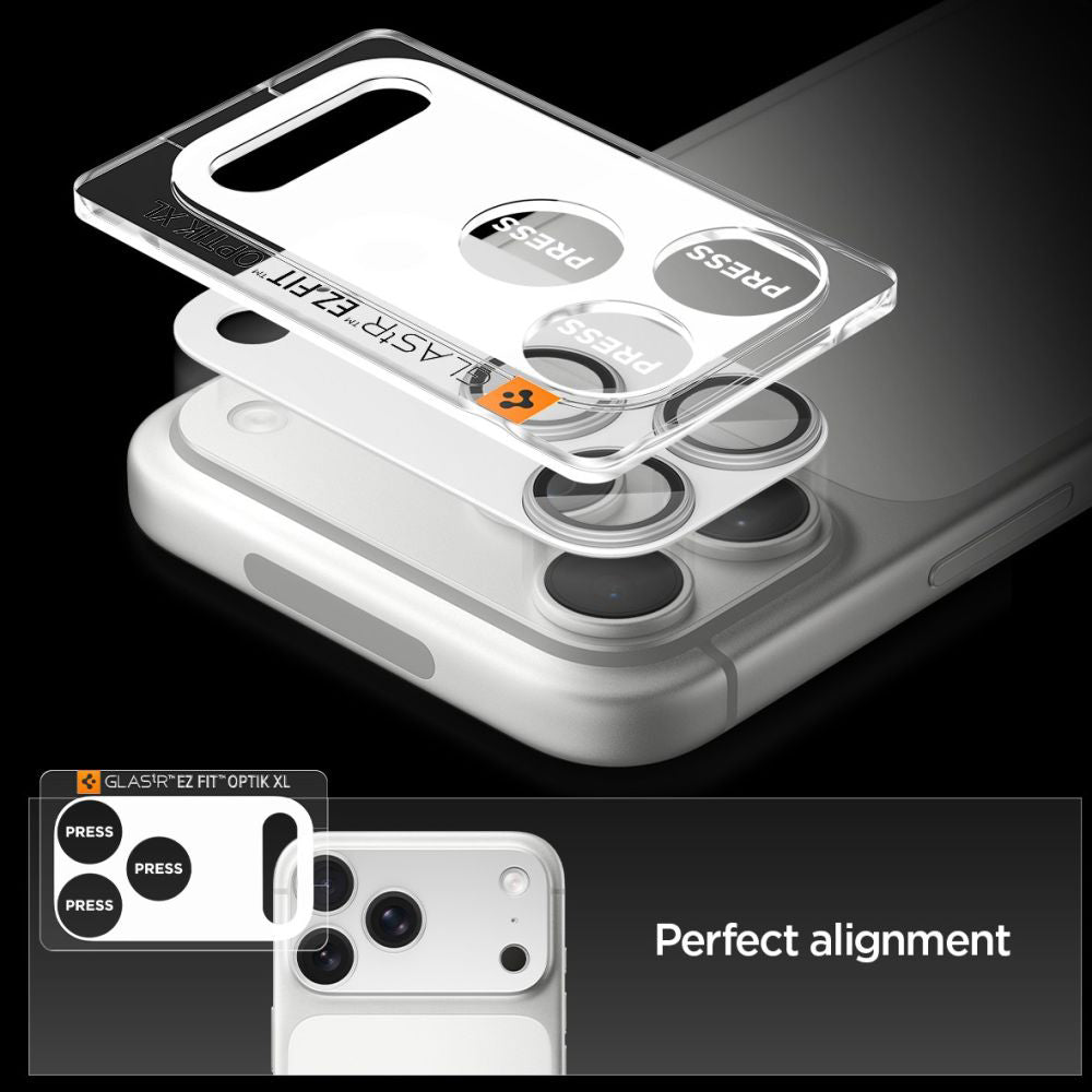 Folie de protectie Camera Spate Spigen GlastR EZ FIT Optik Pro XL pentru Apple iPhone 17 Pro Max, Sticla Securizata, Argintie AGL10652