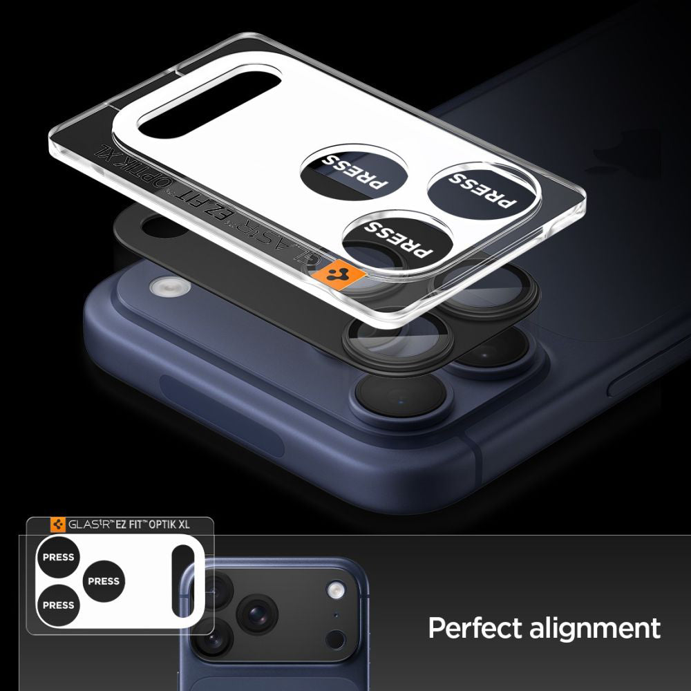Folie de protectie Camera Spate Spigen GlastR EZ FIT Optik Pro XL pentru Apple iPhone 17 Pro Max, Sticla Securizata, Neagra AGL10649
