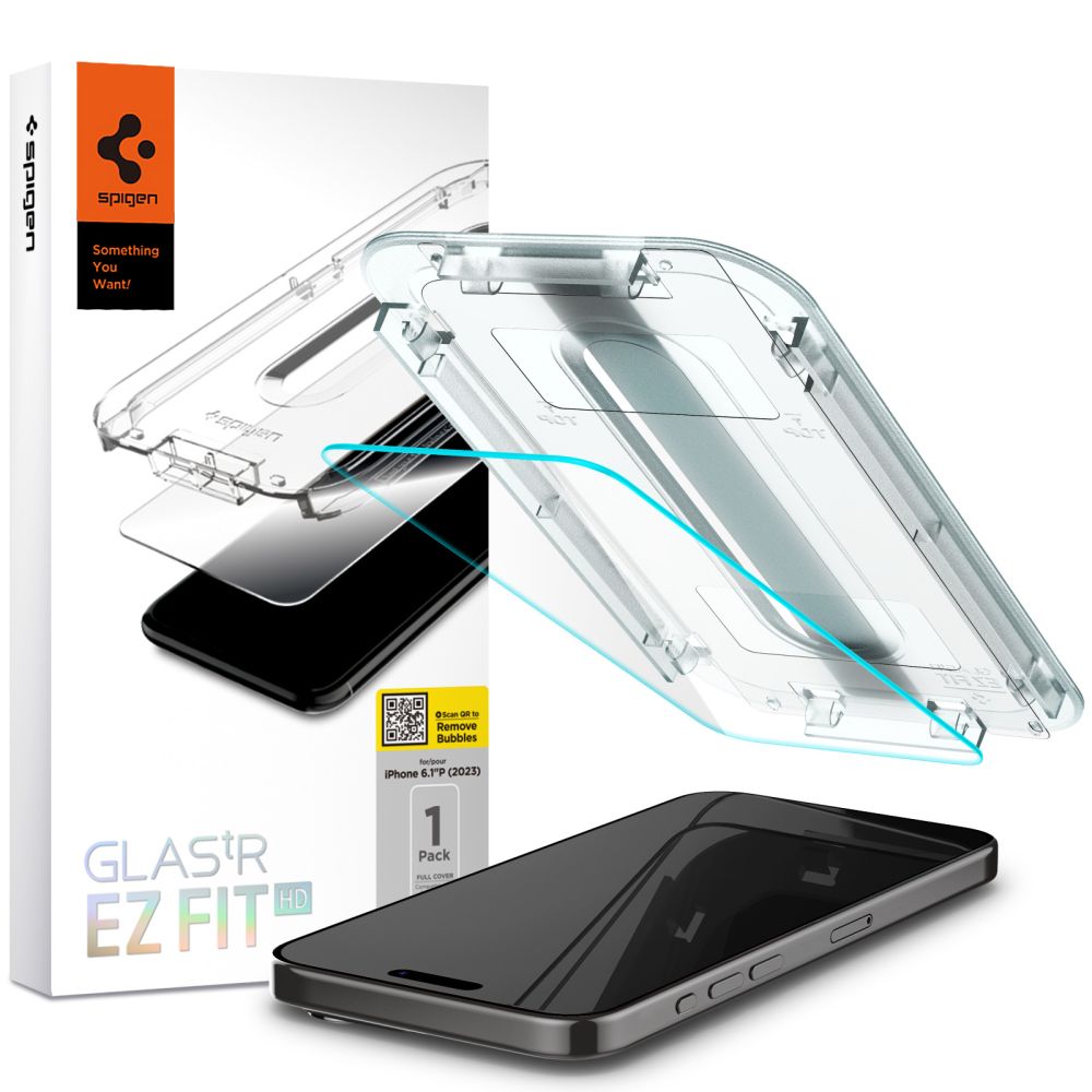 Folie de protectie Ecran Spigen GlastR EZ FIT HD pentru Apple iPhone 15 Pro, Sticla Securizata, Full Glue, 2.5D AGL06898