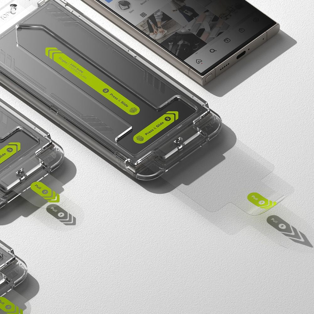 Folie de protectie Ecran Privacy Ringke Easy Slide pentru Samsung Galaxy S24 Ultra S928, Sticla Securizata, Full Glue, Set 2 bucati