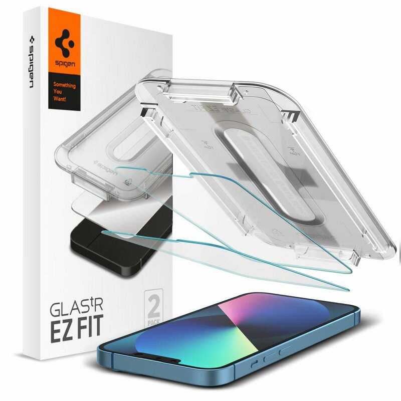 Folie de protectie Ecran Spigen GlastR EZ FIT pentru Apple iPhone 17e / 16e / 14 / 13 Pro, Sticla Securizata, Full Glue, Set 2 bucati AGL03385
