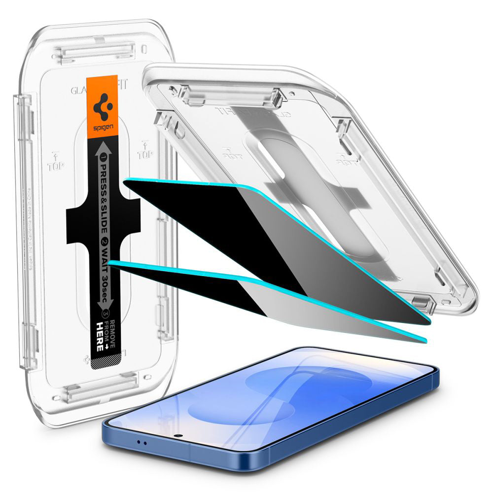 Folie de protectie Ecran Privacy Spigen GlastR EZ FIT HD pentru Samsung Galaxy S25 S931 / S24 S921, Sticla Securizata, Full Glue, Set 2 bucati