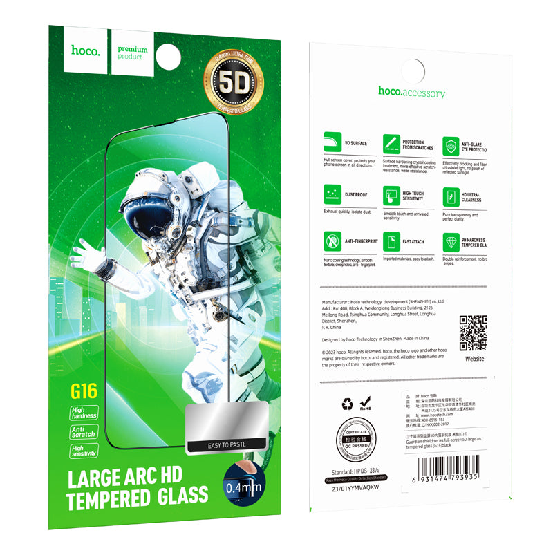 Folie de protectie Ecran HOCO G16 pentru Apple iPhone 14 Plus / 13 Pro Max, Sticla Securizata, Full Glue, 5D, Neagra