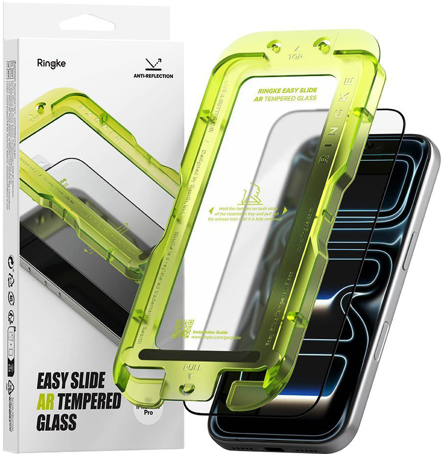 Folie de protectie Ecran Ringke Easy Slide AR pentru Apple iPhone 17 Pro, Sticla Securizata, Full Glue, 2.5D, Neagra, Resigilata