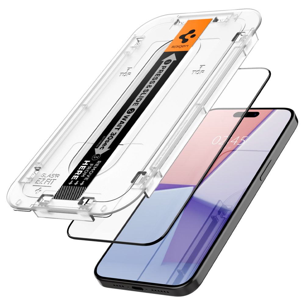 Folie de protectie Ecran Spigen GlastR EZ FIT HD pentru Apple iPhone 15, Sticla Securizata, Full Glue, 2.5D, Neagra AGL06908