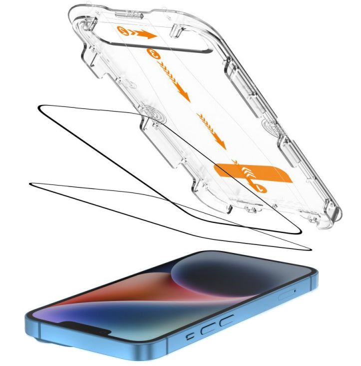 Folie de protectie Ecran Tech-Protect Quick Set+ pentru Apple iPhone 17e / 16e / 14 / 13 Pro, Sticla Securizata, Full Glue, Set 2 bucati, Neagra