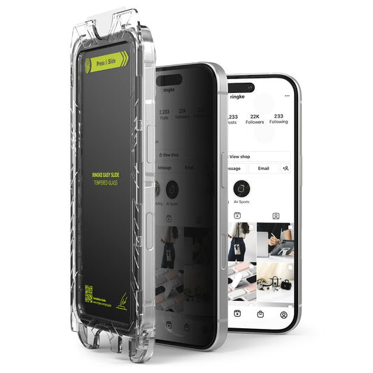 Folie de protectie Ecran Privacy Ringke Easy Slide pentru Apple iPhone 16 Pro, Sticla Securizata, Full Glue, Set 2 bucati