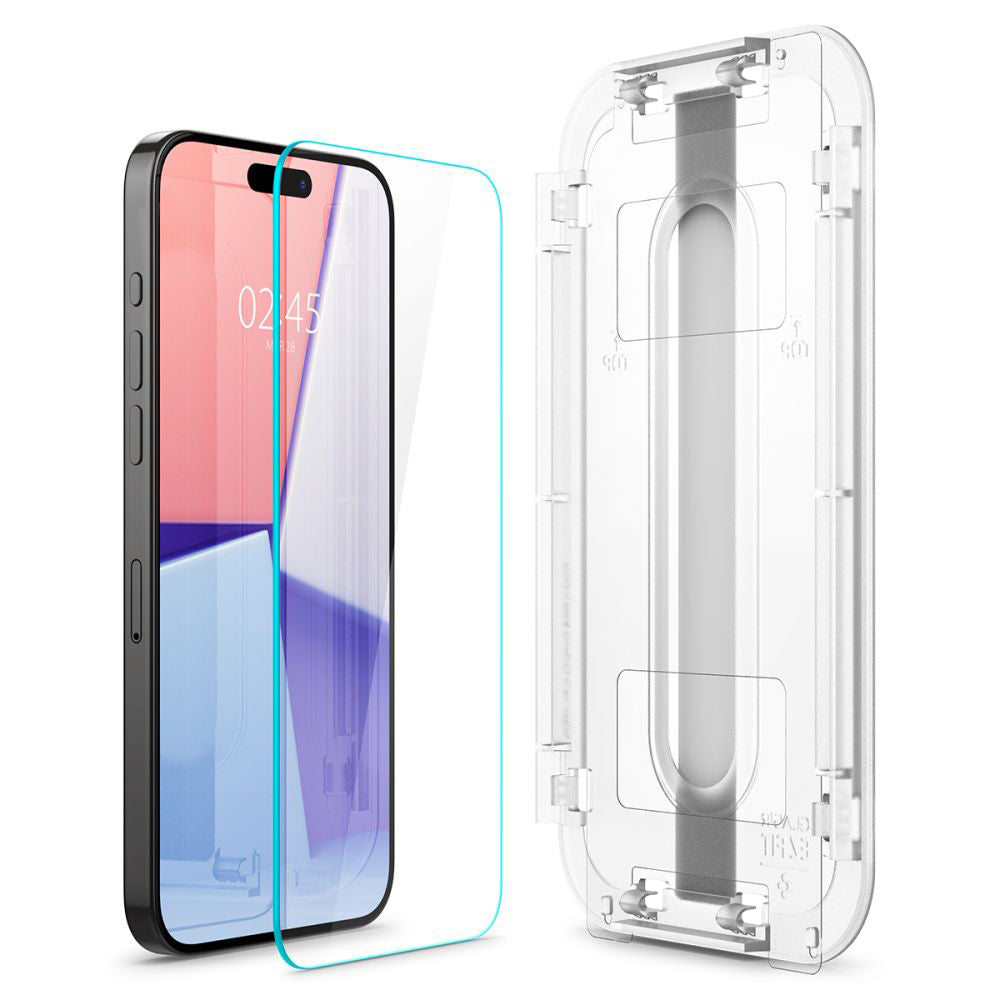 Folie de protectie Ecran Spigen GlastR EZ FIT pentru Apple iPhone 15 Pro, Sticla Securizata, Full Glue, Set 2 bucati AGL06892