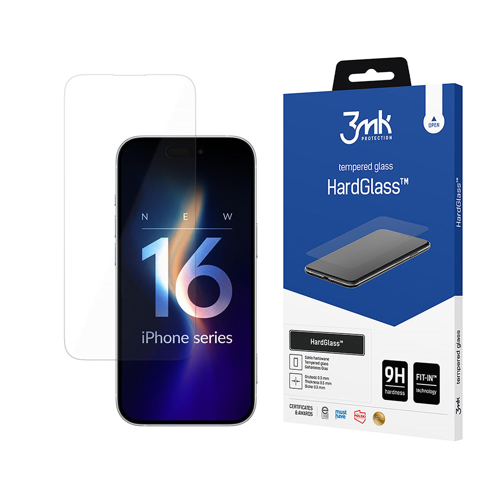 Folie de protectie Ecran 3MK HardGlass pentru Apple iPhone 16, Sticla Securizata, Full Glue