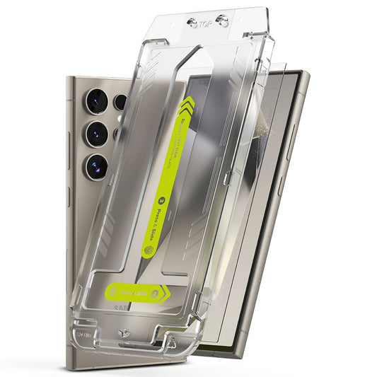 Folie de protectie Ecran Ringke Easy Slide pentru Samsung Galaxy S24 Ultra S928, Sticla Securizata, Full Glue, Set 2 bucati