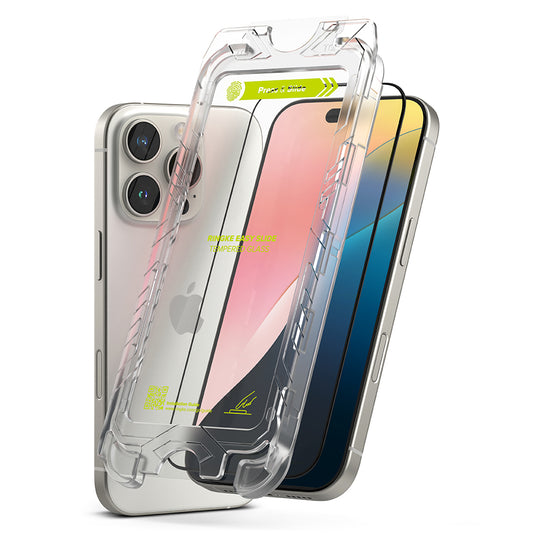 Folie de protectie Ecran Ringke Easy Slide pentru Apple iPhone 16 Pro Max, Sticla Securizata, Full Glue, Set 2 bucati, Neagra