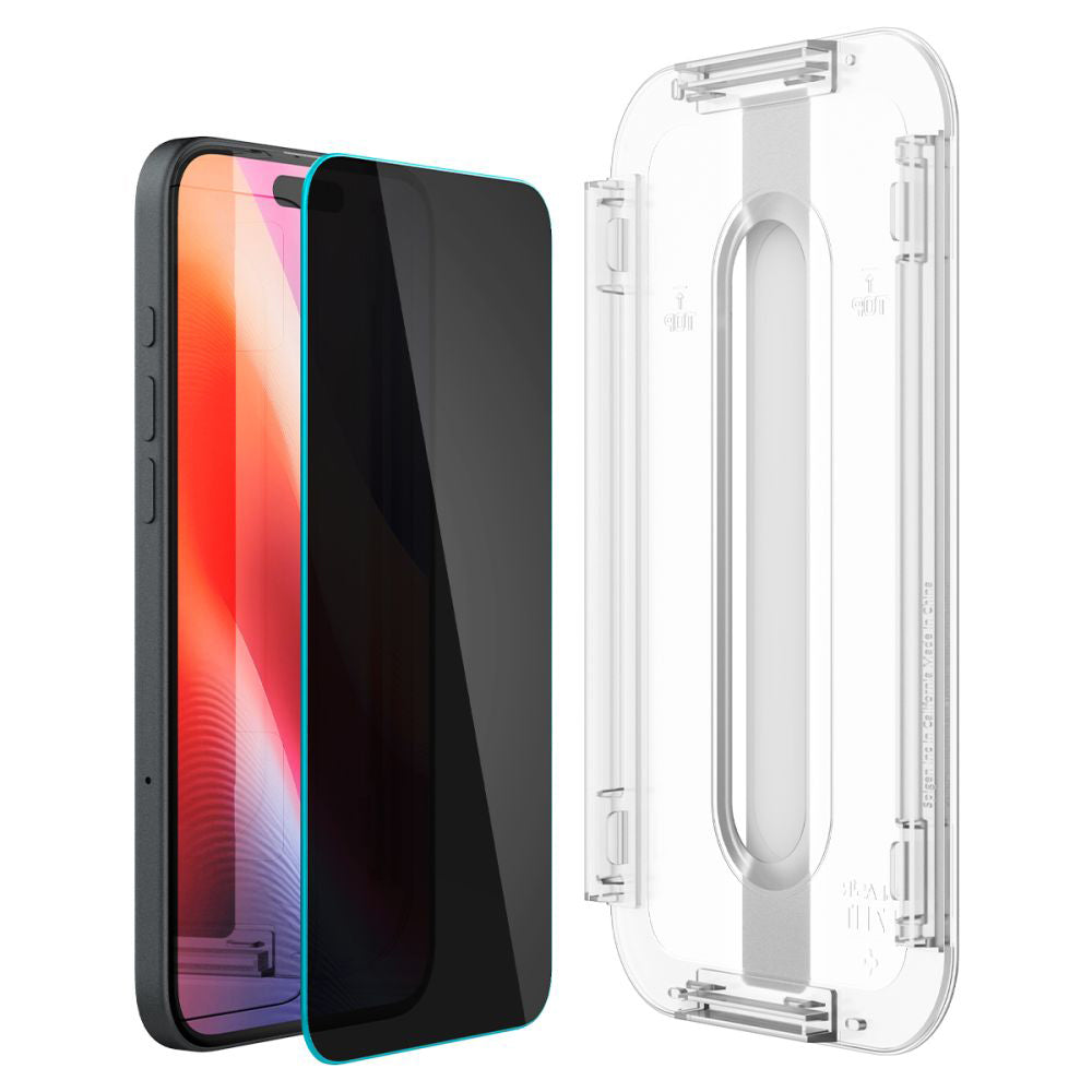 Folie de protectie Ecran Spigen GlastR EZ FIT pentru Apple iPhone 17e / 16e / 14 / 13 Pro, Sticla Securizata, Full Glue, Set 2 bucati AGL03385