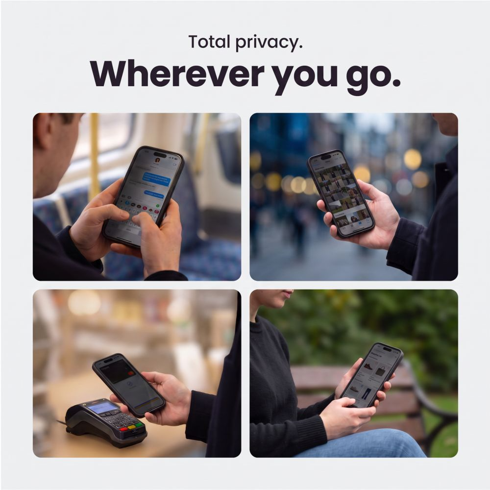 Folie de protectie Ecran Privacy Tech-Protect OneTouch pentru Apple iPhone 18 Pro Max, Sticla Securizata, Full Glue, Set 2 bucati