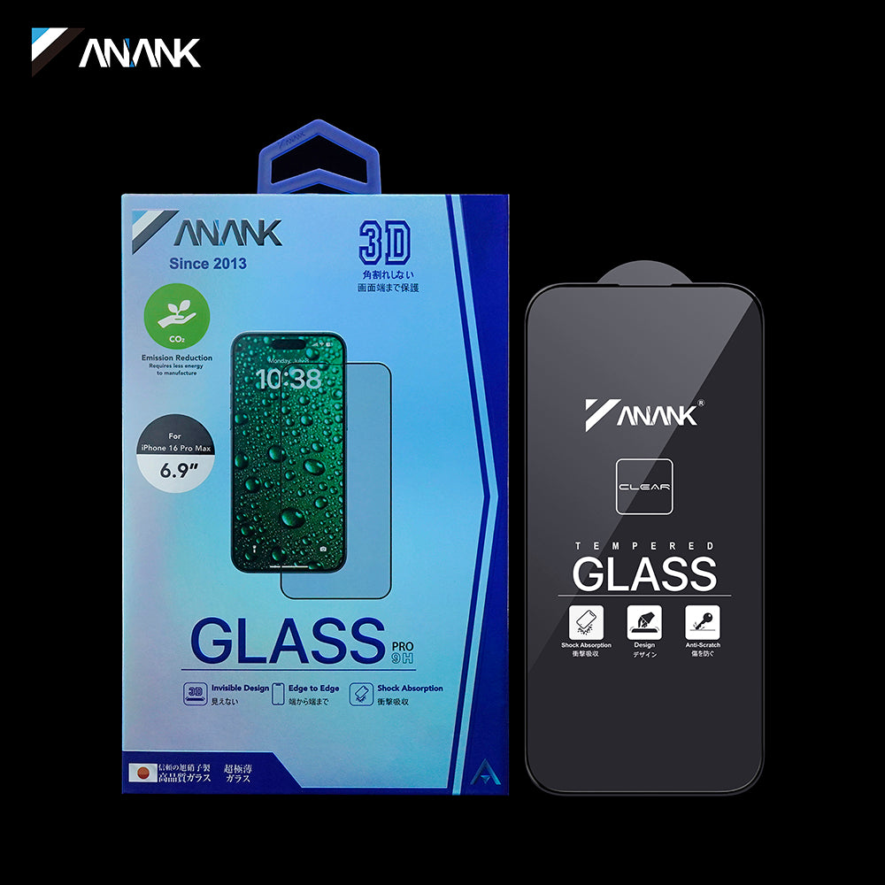 Folie de protectie Ecran Anank 3X Reinforced Invisible pentru Apple iPhone 16 Pro, Sticla Securizata, Full Glue, 3D, Neagra
